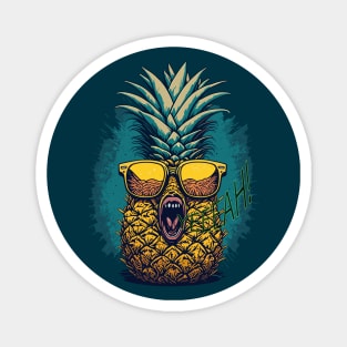 Tropical Yell: The Energetic Pineapple Embracing Summer Fun Magnet